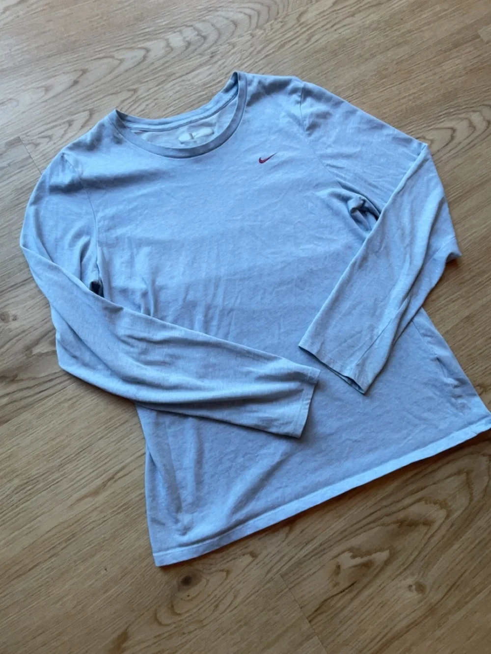 Nike Boys Light light blue Long Sleeve Tee with Small Red Swoosh